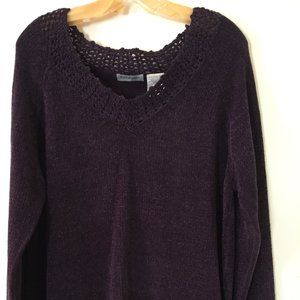 NWT Plush Knit Pullover w/ Delicate Crochet Trims